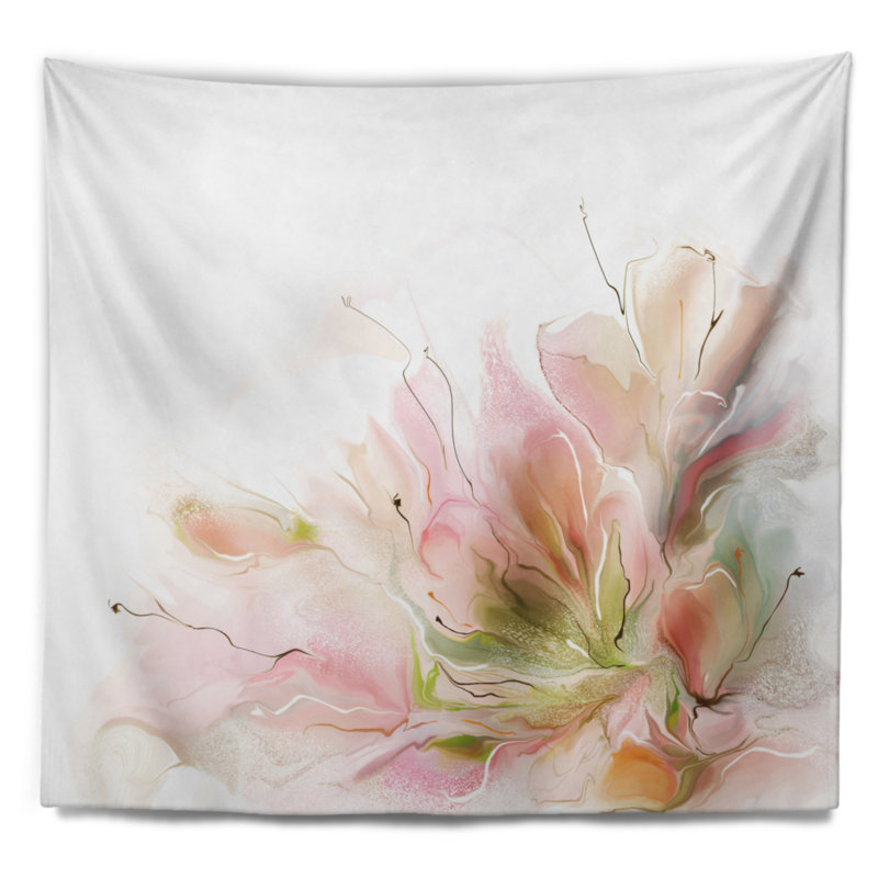 Motif floral abstrait sur tapisserie blanche, H 32 po x l 39 po