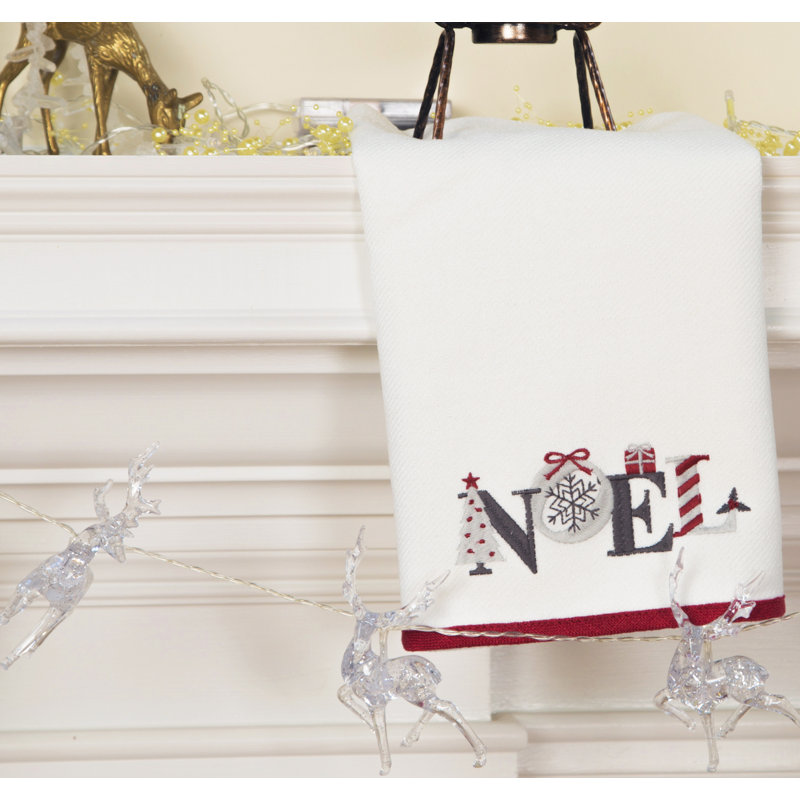 Noel Embroidered Christmas Tea Towel, 17 by 27-inch