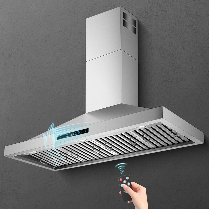 SNDOAS 48 inch 1250 CFM Convertible Wall Mount Range Hood in Stainless Steel,4 Speed Fans,Gesture/Touch/Remote Control with 3 LED Lights