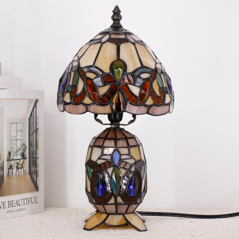 Small Tiffany Lamp Serenity Victorian Stained Glass Table Lamp Mini Mother Daughter Vase Desk Accent Light for Bedroom Bedside Reading Home Antique Style Decor 8X14 Inches