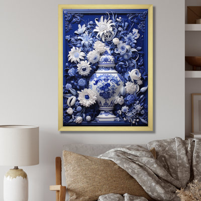Blue And White Boho Plant Pottery V - Boho Pottery Wall Art Decor