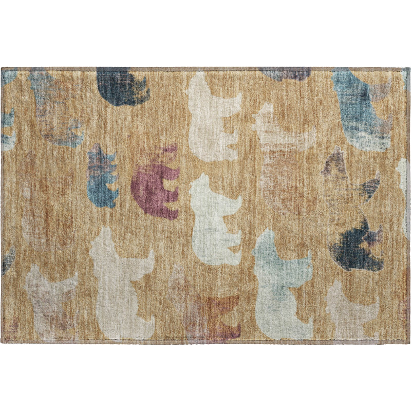 Premium Machine Washable Mayfield AMF2338 Lodge Rug, Gold, 2'6" x 3'10"