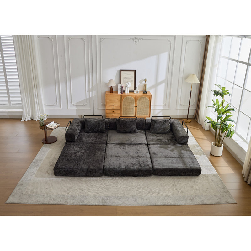 Canapé à compression, canapé-lit convertible au sol avec structure de forme fixe, canapé modulaire désossé, aucun assemblage requis, tissu chenille, pour la chambre du salon