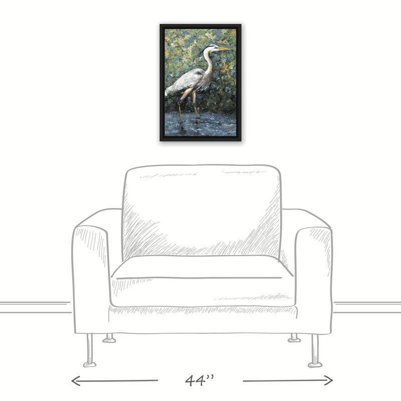 " Heron ", 18" H x 12" W, Black Framed