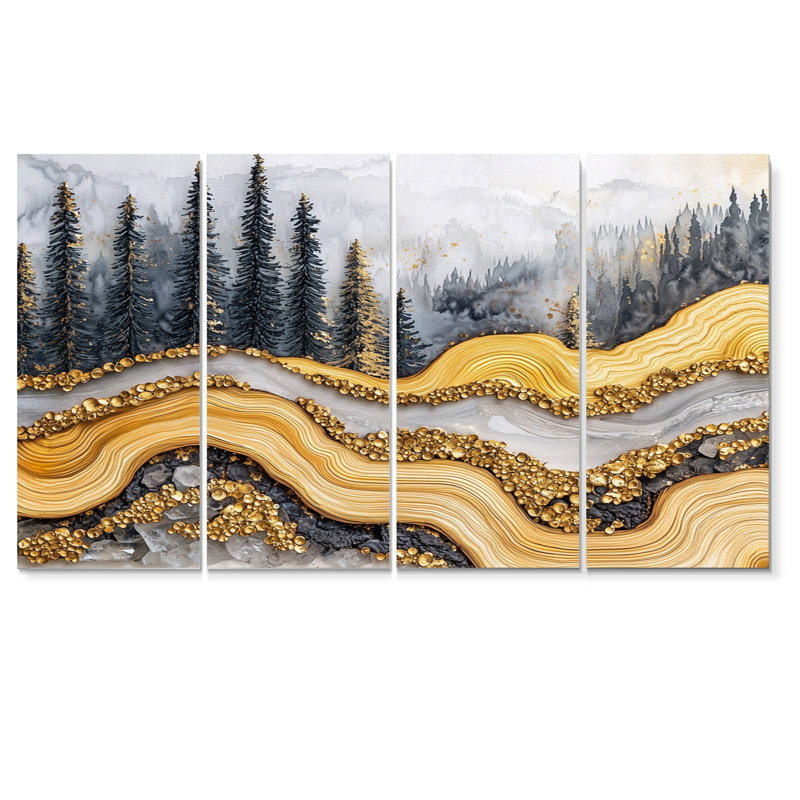 Courant de cristal dans la rivière Golden Forest - décoration murale forêt - art mural traditionnel, 4, H 28 po x l 48 po