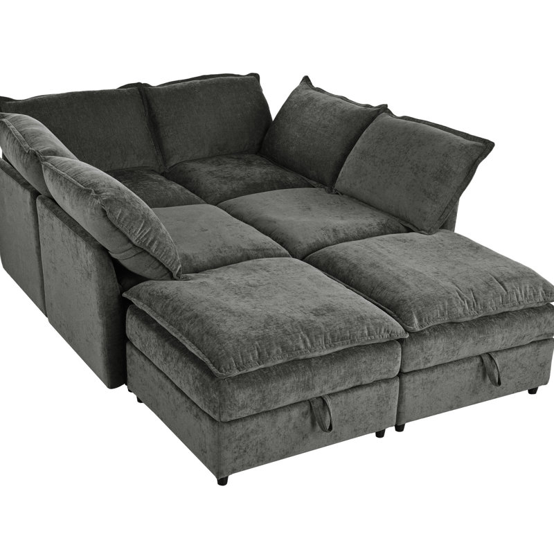 Lit polyvalent avec compartiment de rangement - beige, 6 sièges, coussins en mousse, modulaire 126 x 63 x 35, peu encombrant