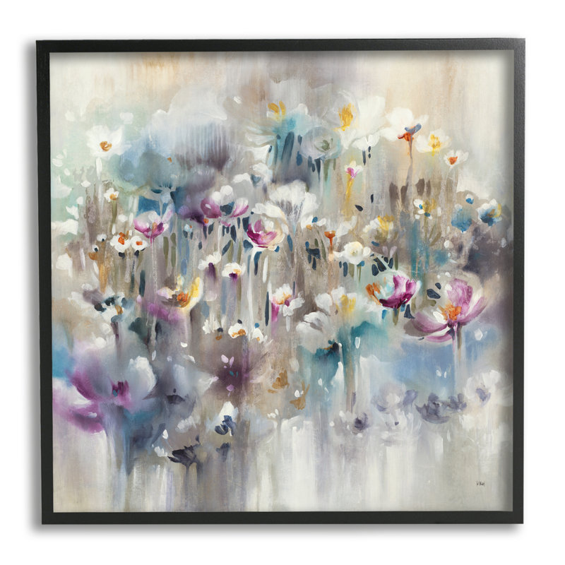 Doux champ floral arrondi - impression, Giclée encadrée noir minuit, H 17 po x l 17 po x P 1,5 po