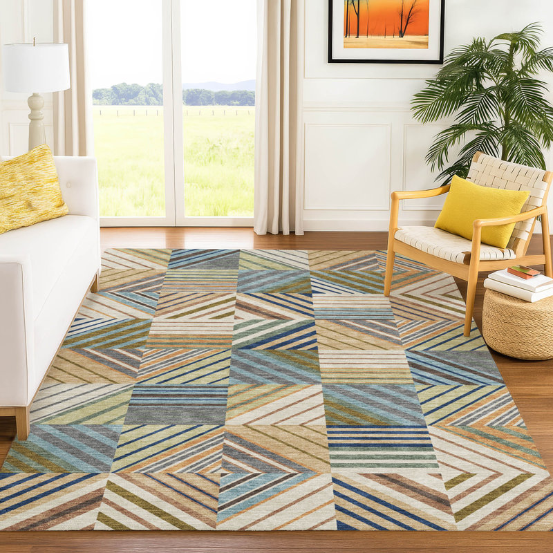 Tapis intérieur / extérieur lavable à la machine Lanphear ACN2399, Rectangle 10 pi x 14 pi