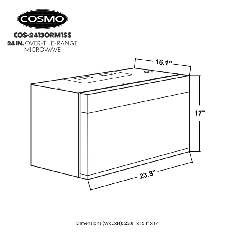 Cosmo 24 po Collection Stellar 1,34 pi³ Four à micro-ondes à hotte intégrée en acier inoxydable avec ventilateur