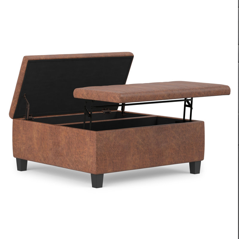 Repose-pieds de rangement pour table basse Ellis, Simili cuir brun délavé