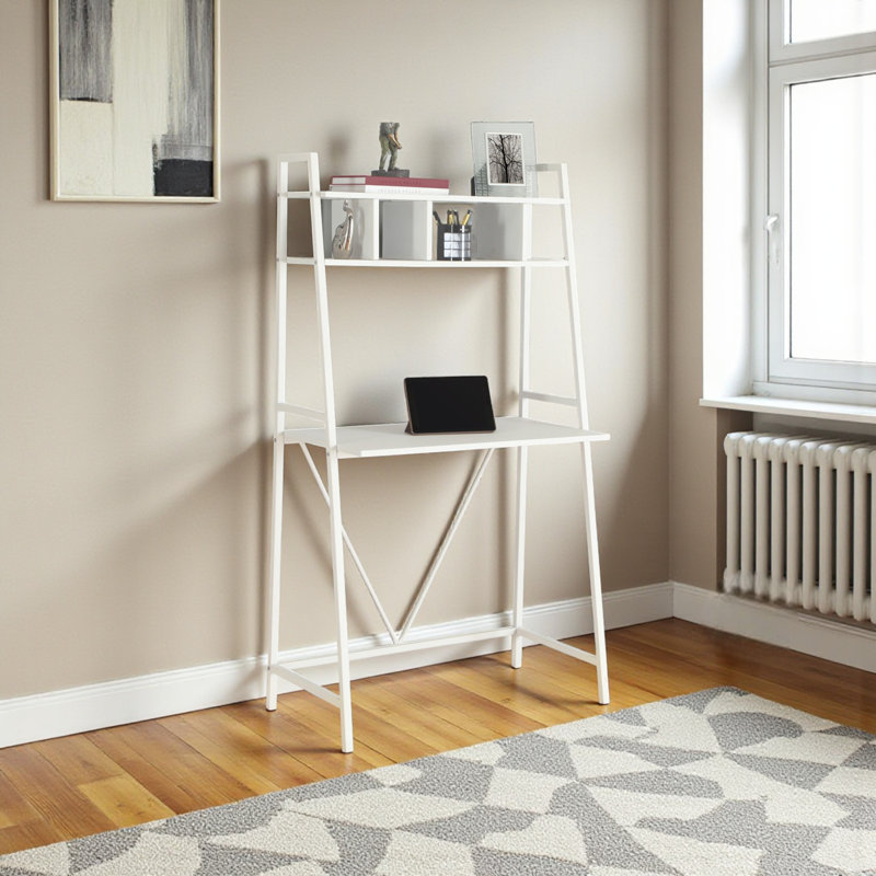 Gatria Contemporary White Finish & White Metal Computer Desk, 59.96" H X 31.76" W X 17.87" D