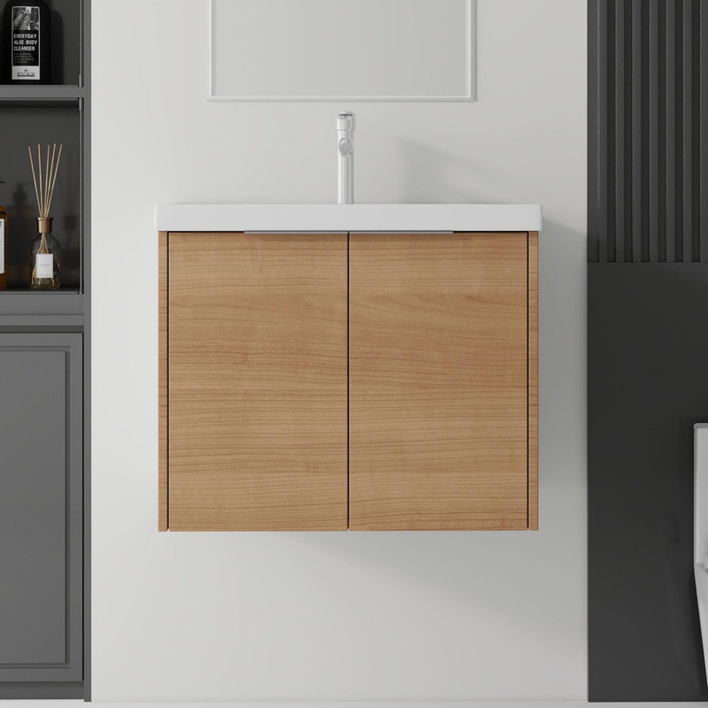 24" Floating Bathroom Vanity with Sink, Soft-Close Door,for Small Bathrooms, Oak, 24"