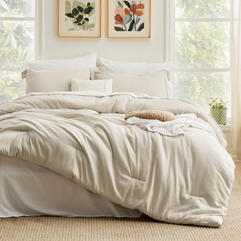 Bedsure Queen Comforter Set - 7 Pieces Beige Queen Bedding Set for All Seasons, Boho Contrasting Design Bed in a Bag with Comforter, Sheets, Pillowcases & Shams