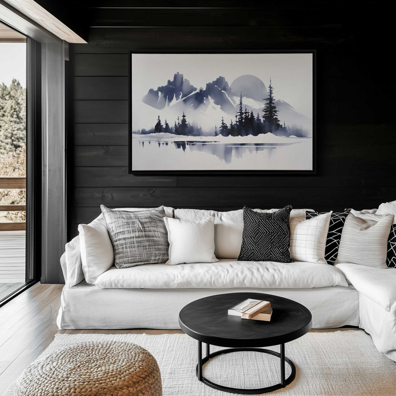Impression sur toile Moonlit Mountain Majesty , Cadre flottant en chrome poli, H 32,75 po x l 48,75 po x P 1,75 po