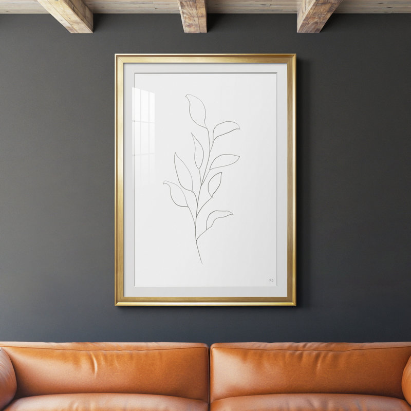 Botanical Gesture VI - Peinture encadrée, Or, H 30,5 po x l 42,5 po x P 1,5 po