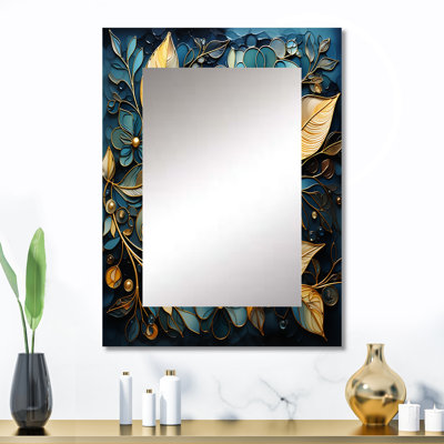 Or feuilles dorées charmantes en hiver I - miroir mural feuilles, miroir décoratif traditionnel, impression d'art en métal