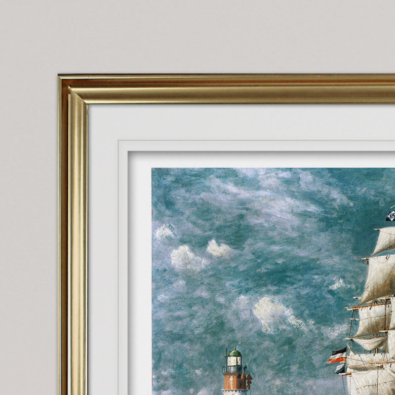 «Ships at Sea II», reproduction de dessin, H 24 po x l 34 po x P 2,5 po, Encadrement doré