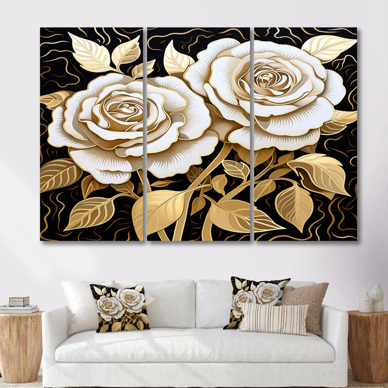 Houdemont - Ensemble d'art mural roses, Toile tendue, H 32 po x l 48 po x P 1 po