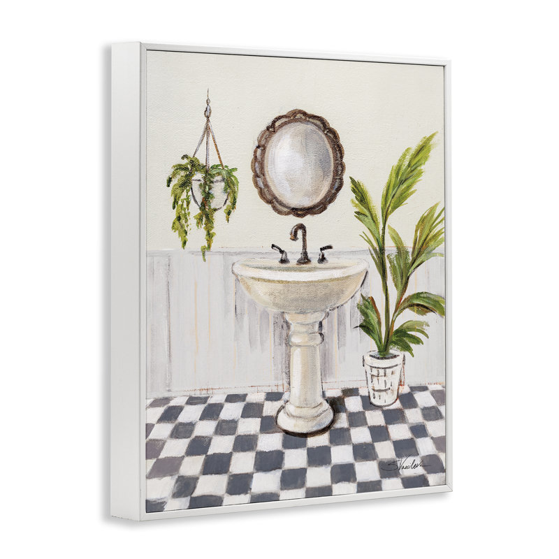 «Crisp Bathroom with Plants», art de la giclée encadrée par Silvia Vassileva, H 30 po x l 24 po