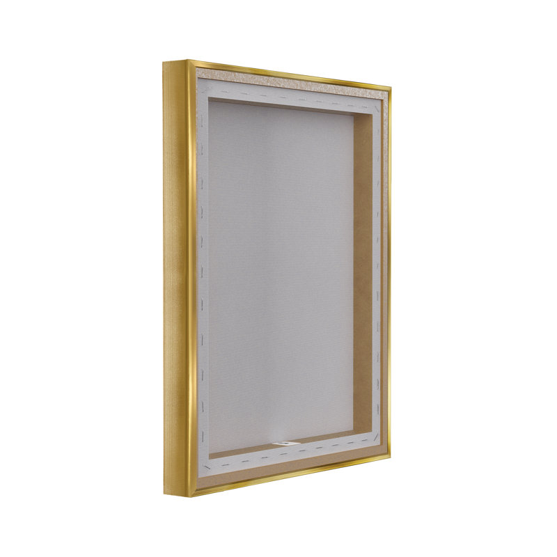 Gold Floater Frame Waterfall in Rocky Cliffs Wall Art