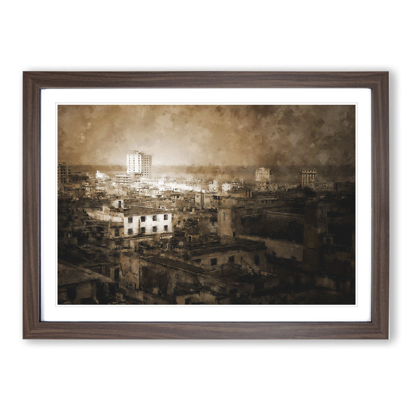 Cuba Skyline - Picture Frame Painting, Walnut Framed, 27cm H x 36cm W x 2cm D