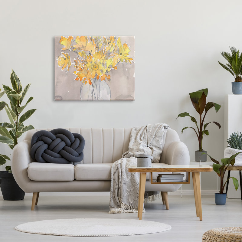 «Yellow Scribble Style Bouquet Floater», art mural par Samuel Dixon, H 30 po x l 40 po x P 1,5 po, Toile tendue