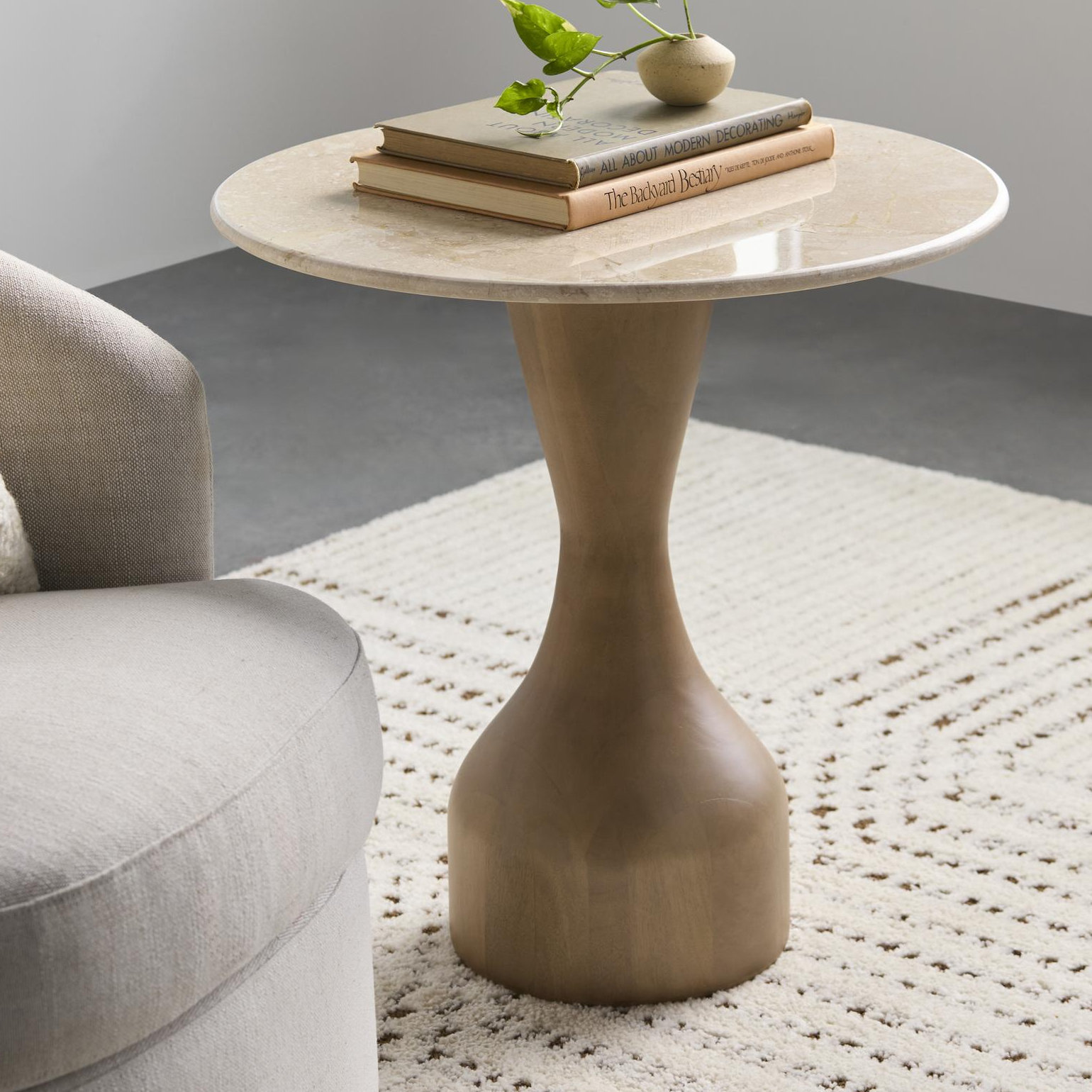 Argiro 24" Genuine Marble End Table, Natural