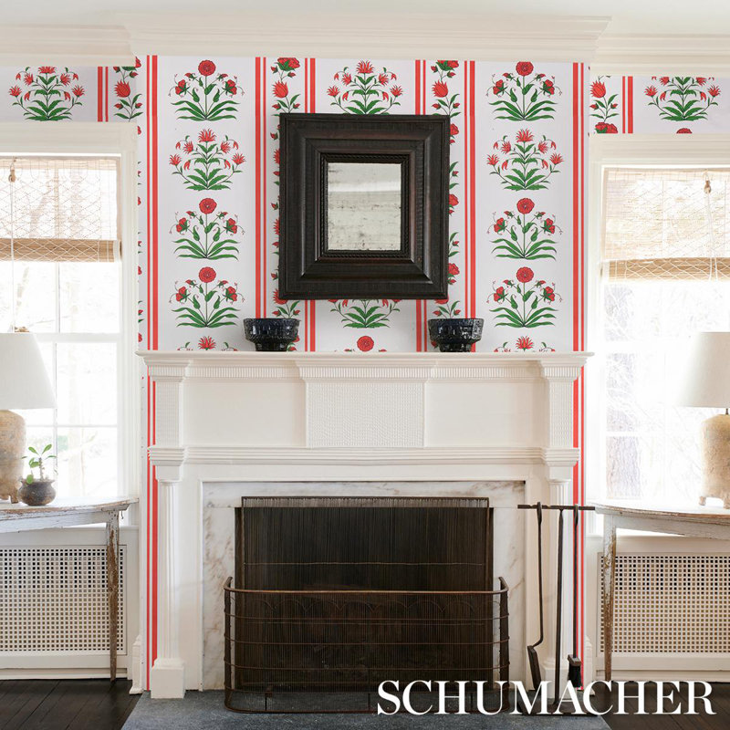 Schumacher x Marie-Anne Oudejans Poppy Stripes Wallpaper, Red