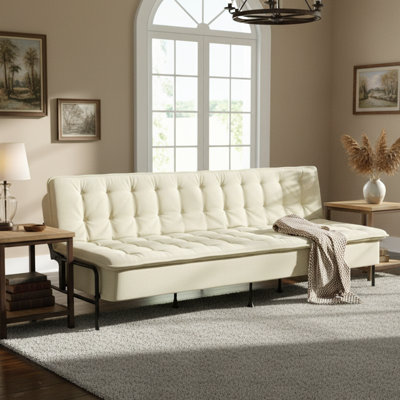 76.9" Queen Futon Sofa Bed with Metal Frame, Space-Saving Sleeper for Apartments & Guest Rooms, Cream Beige