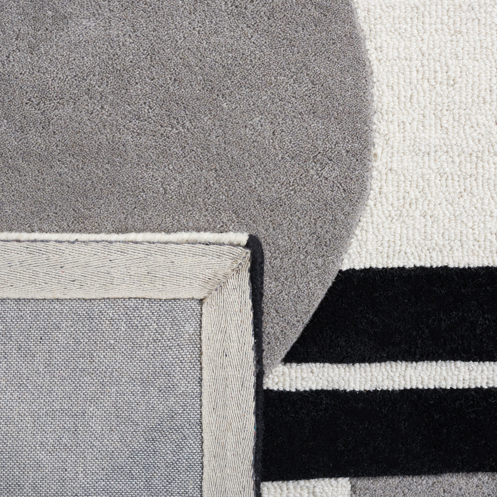 Felipe Handmade Wool Gray/Black/White Rug, Square 6'