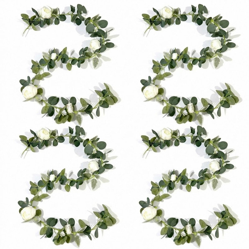 Paquet de 4 guirlandes de fleurs d'eucalyptus artificiel, Blanc