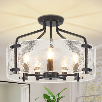 Plafonnier semi-encastré 5 lumières noir, luminaires de couloir d'entrée en verre modernes, lustres cylindriques pour salle à manger, cuisine, vestibule
