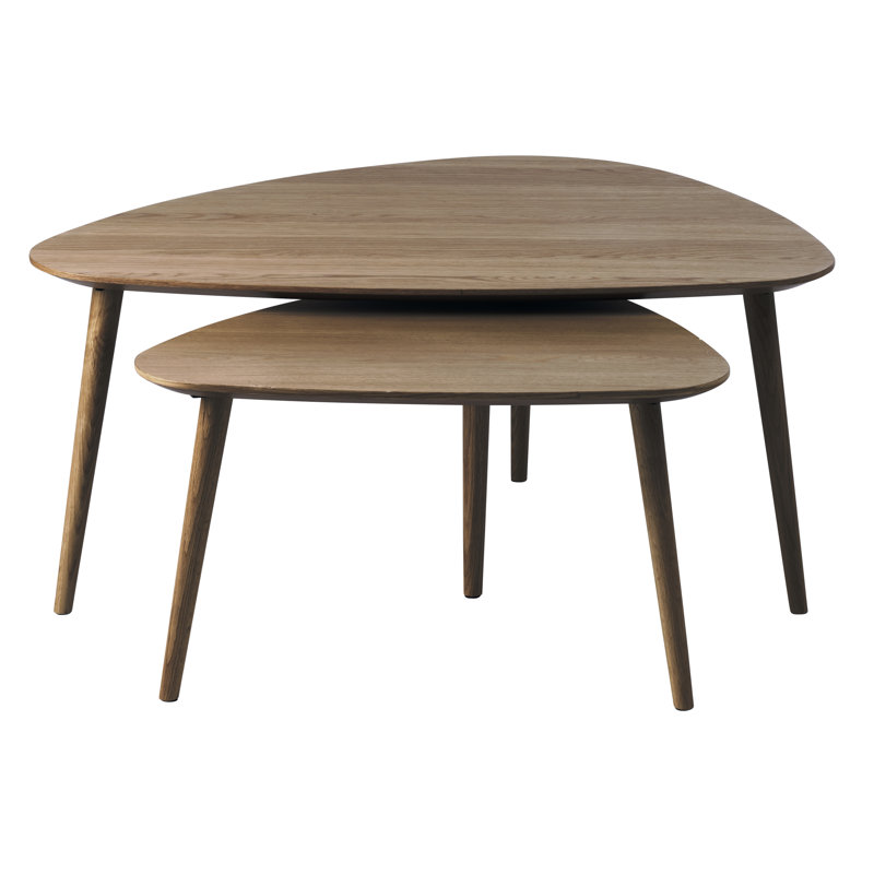 Nest of 2 Tables Triangular 39x27" and 27x20", Brown Wood