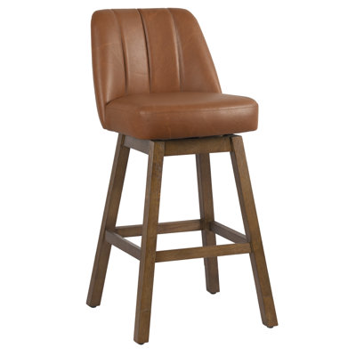 Tabouret de bar rotatif à hauteur ajustable Sonny en similicuir avec finition en bois brun