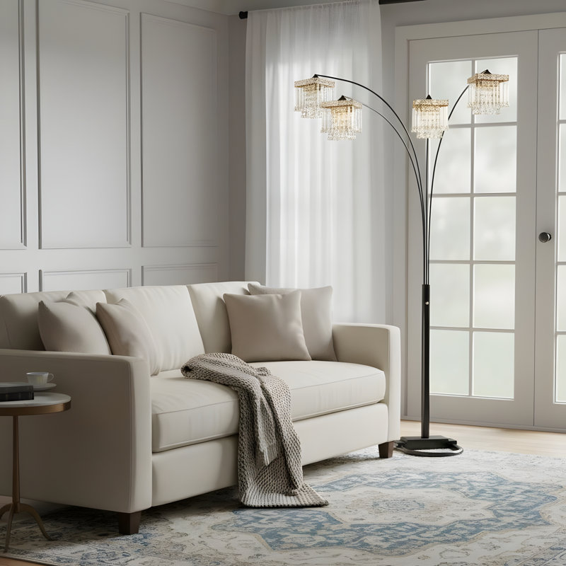 Black Quadrilateral Shade Crystal-Inspired Arched Floor Lamp