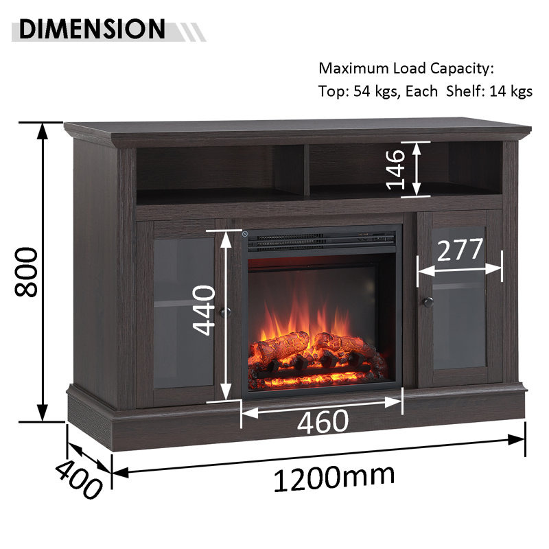 NORTHAM FLAMME Electric Fireplace, 80cm H x 120cm W x 40cm D, Espresso Oak