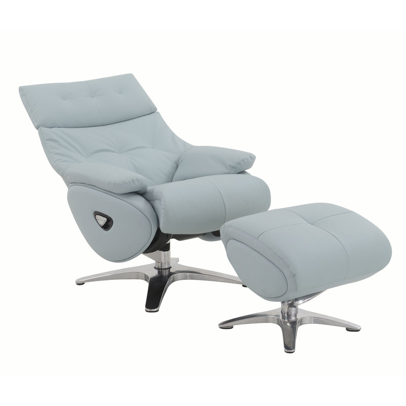 Chaise d'appoint Janella avec pivot et repose-pieds, cuir fleur Babyblue