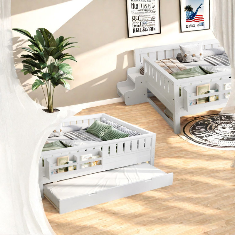 Lits avec rangement, lit gigogne en bois aggloméré, maison moderne peu encombrante