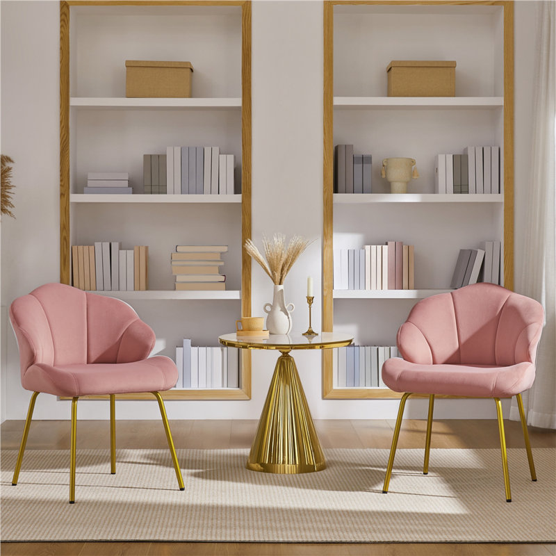 Aaliyiah Contemporary and Classic Velvet Accent Chair Backrest Tub Chair, Pink