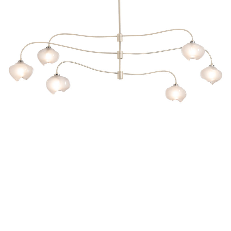 Ume 6 - Light Unique Tiered Chandelier, Soft Gold, Frosted Glass, Long: 29.6" to 74.6"