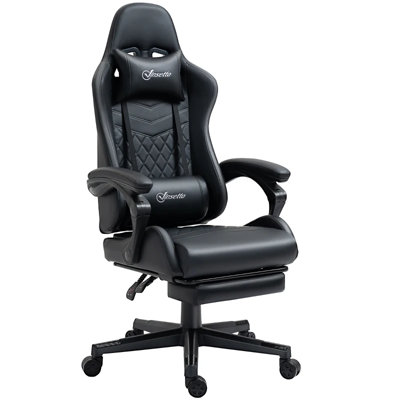 HOMCOM Adjustable Reclining Ergonomic Faux Leather Swiveling PC & Racing Game Chair with Footrest in Black