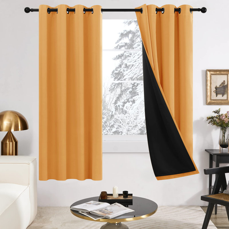 Paire de rideaux doublés occultant 100% Bursaite, Flamme orange, L 52 po x L 45 po