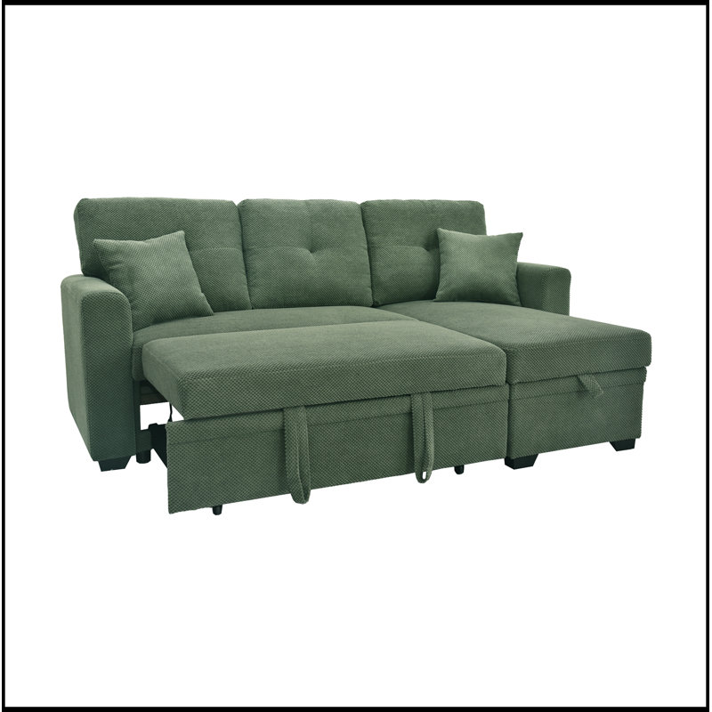 Canapé modulaire en L avec lit escamotable et méridienne de rangement, Vert foncé