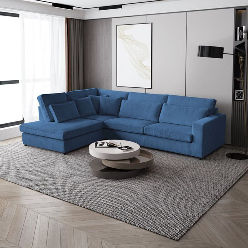 Preslea 6 Seater Sofa & Chaise, Blue, Left Hand Facing