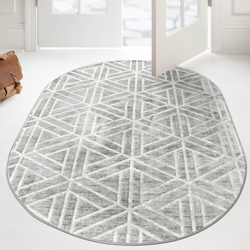 Tapis d'intérieur rectangulaire en polyester tissé à la machine à motif abstrait Eshin, Ovale 5 pi 3 po x 8 pi