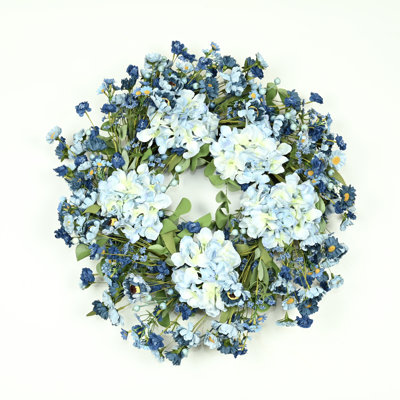 24" Artificial Farmhouse Spring Summer Blossom Cluster Greenery Foliage Berry Daisy Hydrangea Front Door Wreath