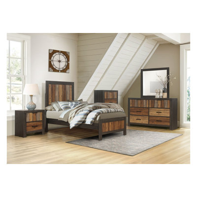 Ensemble de chambre à coucher à panneaux en faux bois ébène-ébène-rustique-acajou Enderson Myrle 3 & 2