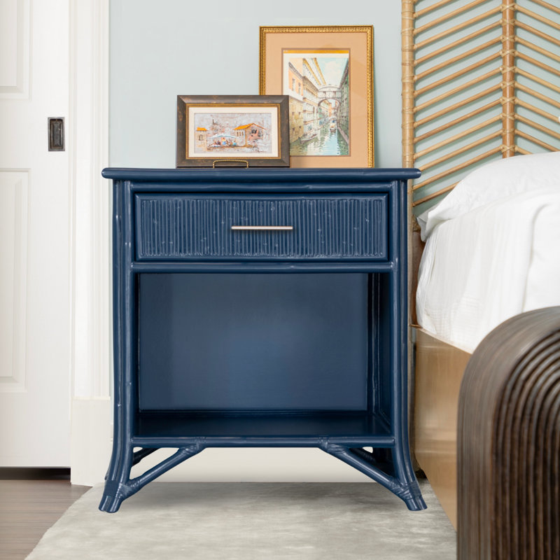 1 - Drawer Rattan Nightstand, Navy Blue