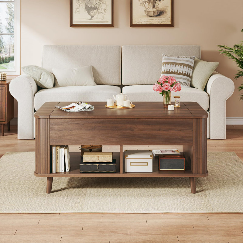 41" Lift Top Coffee Table With Hidden Storage, Brown