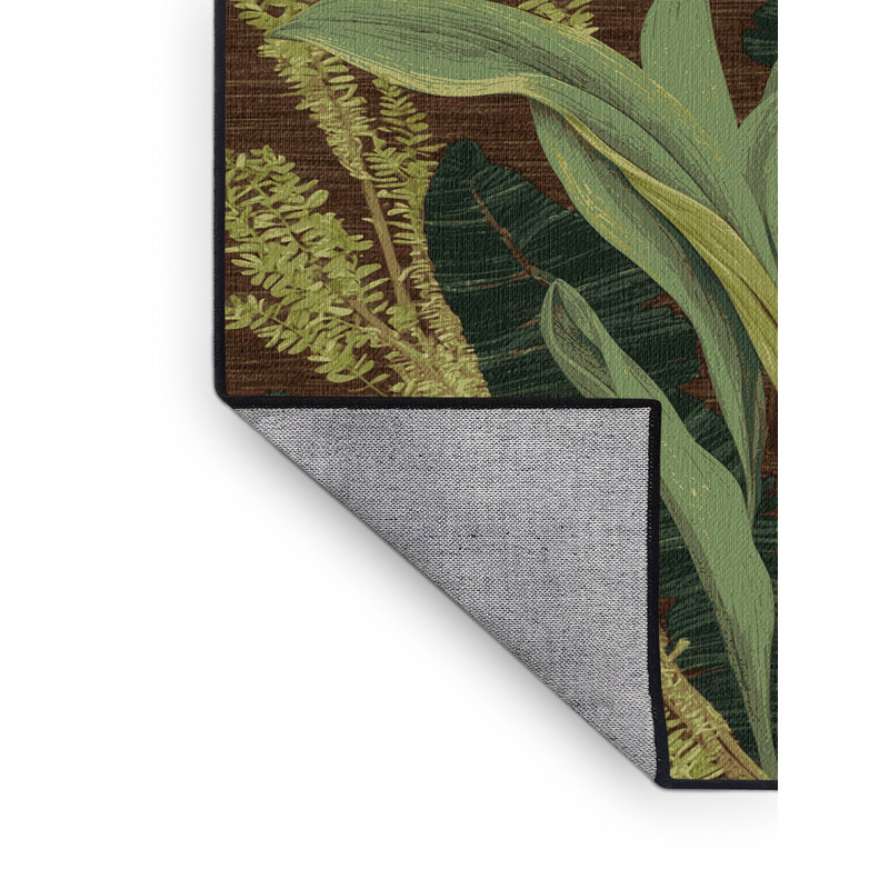 Machine Washable Botanical Brown Area Rug, Square 7'